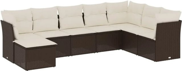 vidaXL 8-teilige Garten-Sofagarnitur in L-Form aus braunem Poly-Rattan mit cremeweißen Kissen und Stauraum - Bild 1