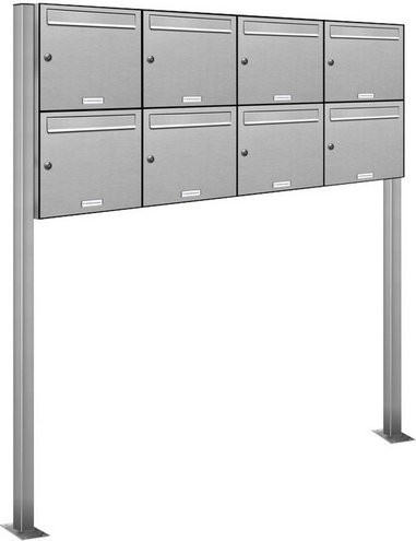 AL Briefkasten-System für 8 Parteien, freistehend, silberfarben, B/H/T: 161,2 x 150 x 11,6 cm - Bild 1