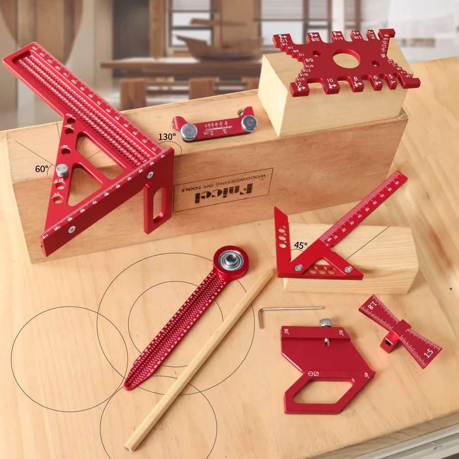GDART Holzbearbeitungs-Set mit Box: 6–8 Stück Kombination aus Quadrat, Aluminium-Anreißlineal, Mittelsucher, Ziehkreisförmigem Lineal und Höhenmessgerät - Bild 3