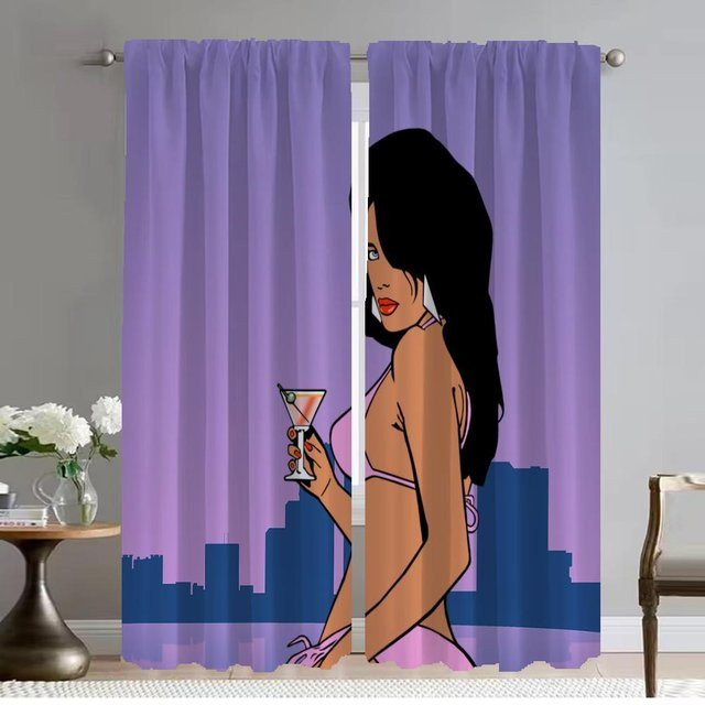 Elegante Gta Vice City Raumvorhänge aus Tüll für Schlafzimmer und Wohnräume, 2 Stück, Farbe: Lila, Breite: 132 cm, Höhe: 241 cm - Bild 1