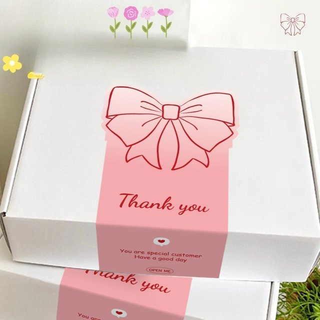 50 Stück selbstklebende Dankeschön-Aufkleber mit rosa Schleifen-Design zur Dekoration von Geschenkboxen und Geschenketiketten in Pink - Bild 1