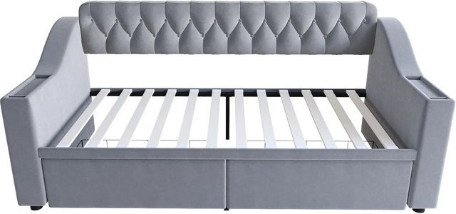 Merax Schlafsofa mit USB-Ladefunktion und Stauraum in Hellgrau, B/T/H: 90 x 190 cm - Bild 1