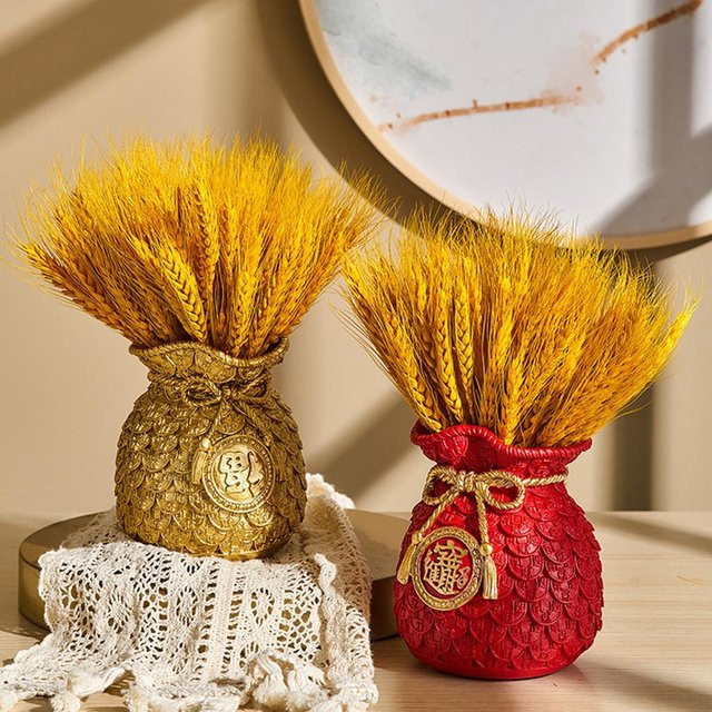 Kesoto Keramik-Blumenvase in Geldbeutel-Form als chinesische Glücksbringer-Dekoration in Rot und Gold - Bild 1