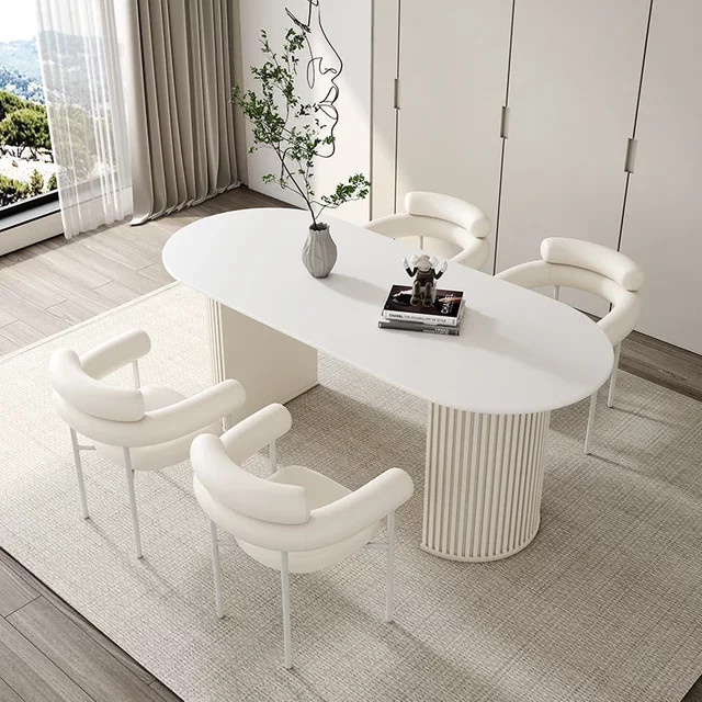 DUTRIEUX Esstisch in minimalistischem Design mit ovaler Tischplatte und Metallbeinen in Weiß - Bild 1