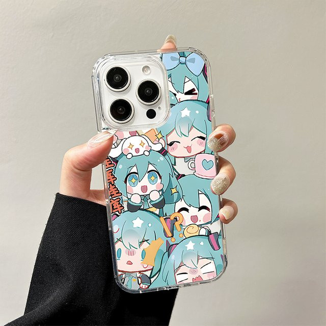 Potdemiel Transparente Silikonhülle mit Cartoon Hatsune Miku Design für iPhone 17 Air 16 15 14 13 12 11 Pro Max und Mini, kompatibel mit Wireless Charging - Bild 1