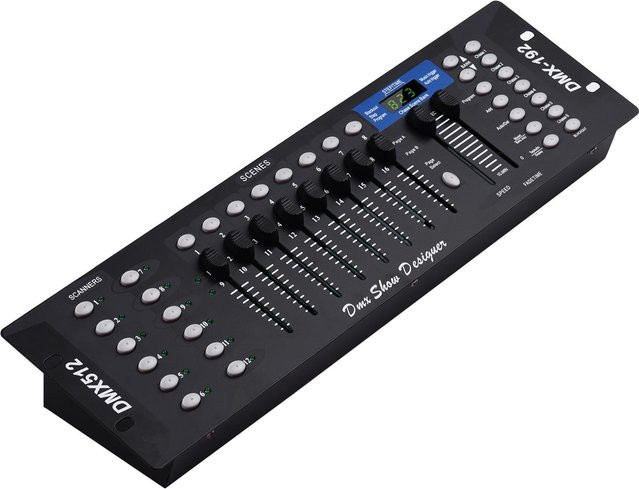 Aimo DMX512 Lichtsteuerung Konsole mit 192CH Programmierfunktion, LED-Bildschirm und Tonaktivierung, Schwarz - Bild 1