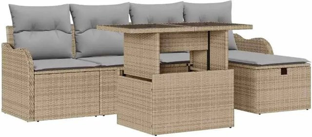 vidaXL Garten-Sofa-Set aus Polyrattan in Beige mit 6-teiligem L-Form Design, Kissen und integriertem Stauraum für Terrasse und Garten - Bild 1