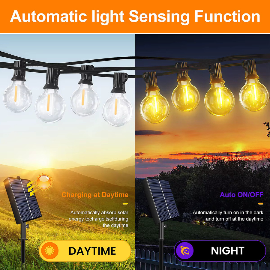 G40 LED-Solar-Lichterkette mit Fernbedienung, dimmbar, warmweißes Licht, transparente Glaskugeln, wasserdichte Dekoration für Garten und Terrasse - Bild 2