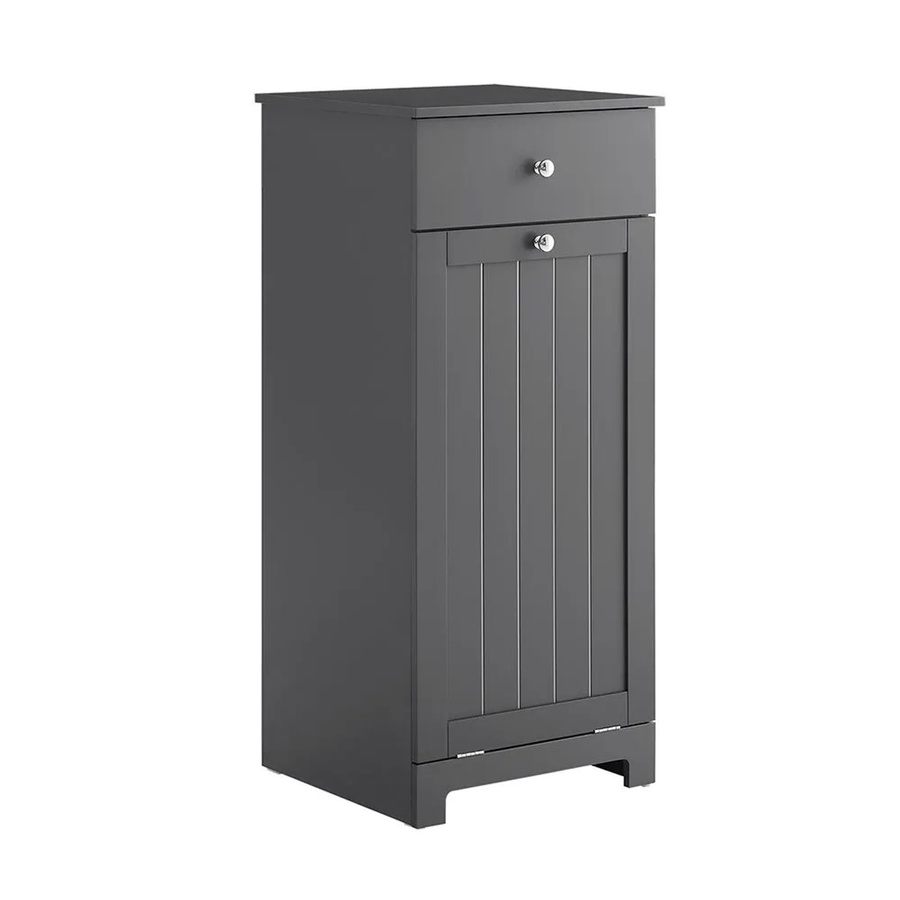 SoBuy Wäscheschrank mit Wäschekorb und Schublade, Badezimmerschrank in Grau, B/T/H: 40 x 38 x 90 cm - Bild 2
