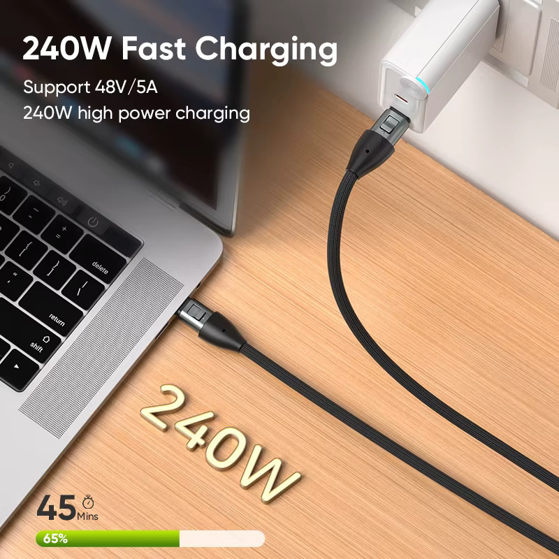 AUFU USB-C auf USB-C Kabel 240W Schnellladekabel mit Schlüsselanhänger Lanyard in Schwarz - Bild 2