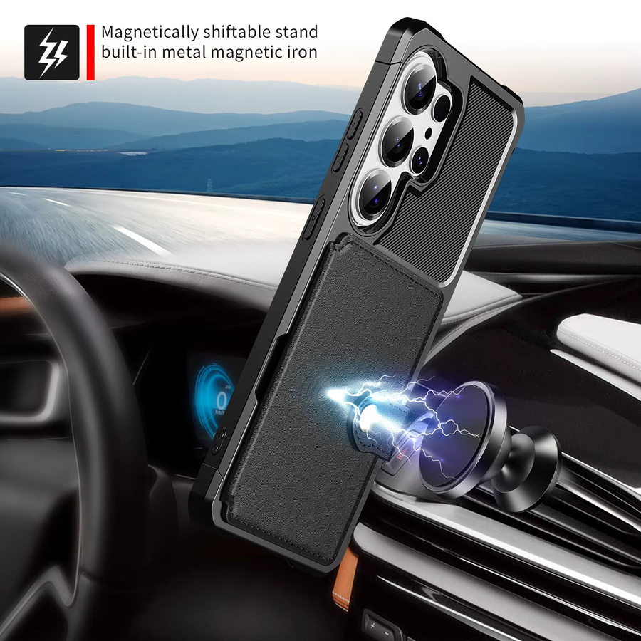 Magnetische Leder Brieftasche mit Kartenfach als Schutzhülle für Samsung Galaxy S26 Ultra S25 S24 S23 S22 Plus A57 A37 A17 A56 A36 in Schwarz und Gold - Bild 3