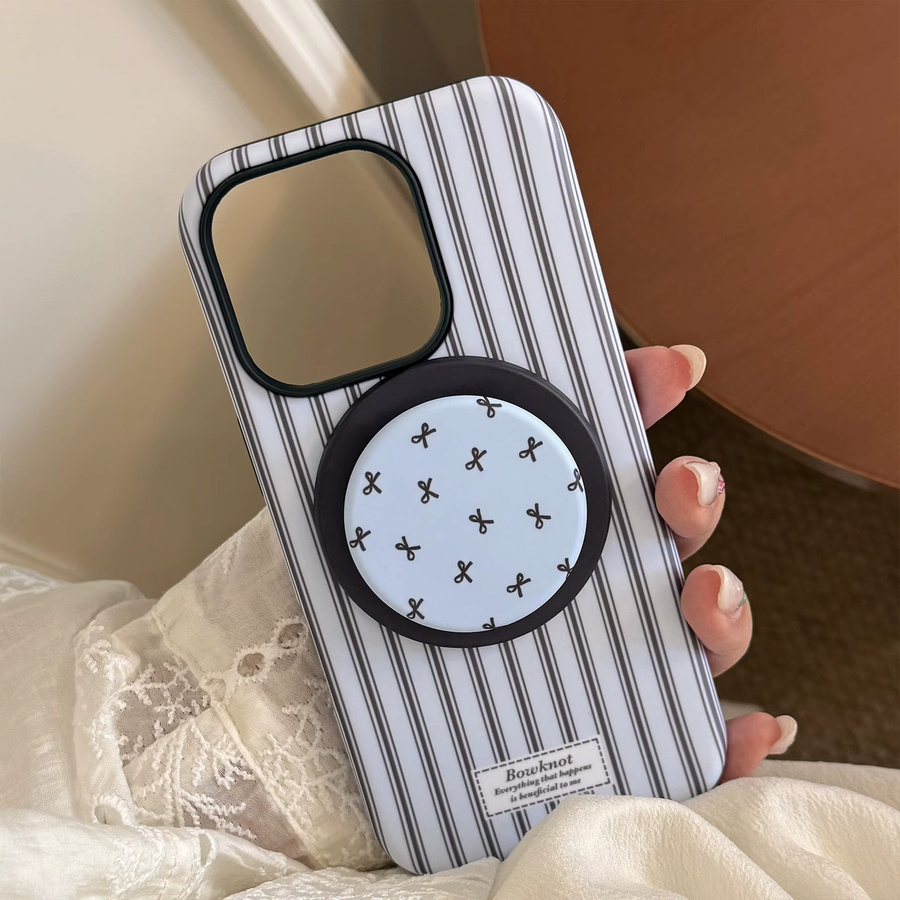 MUQGEW Magnetische iPhone Handyhülle mit koreanischem Streifen-Design und Schleifen-Halterung, stoßfeste Hartschale für iPhone 11 bis iPhone 17 Pro Max - Bild 4