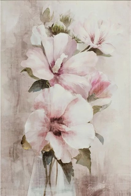 Art Universe Leinwandbild Weiße Hibiskus Blume Modern Floral in Weiß und Beige B: 60 cm, H: 90 cm - Bild 1