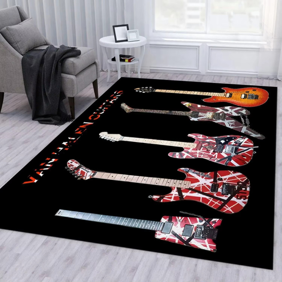 Fender Gitarrenteppich aus Mikrofaser in Schwarz, rutschfest und schmutzabweisend, rechteckig für Wohnzimmer und Schlafzimmer - Bild 1