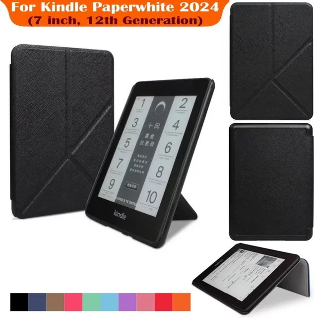 ZNOVAY Faltbare Standhülle für Kindle Paperwhite 2024, 12. Generation (SA568B) und Kindle Colorsoft, 7,0 Zoll, Schwarz - Bild 1