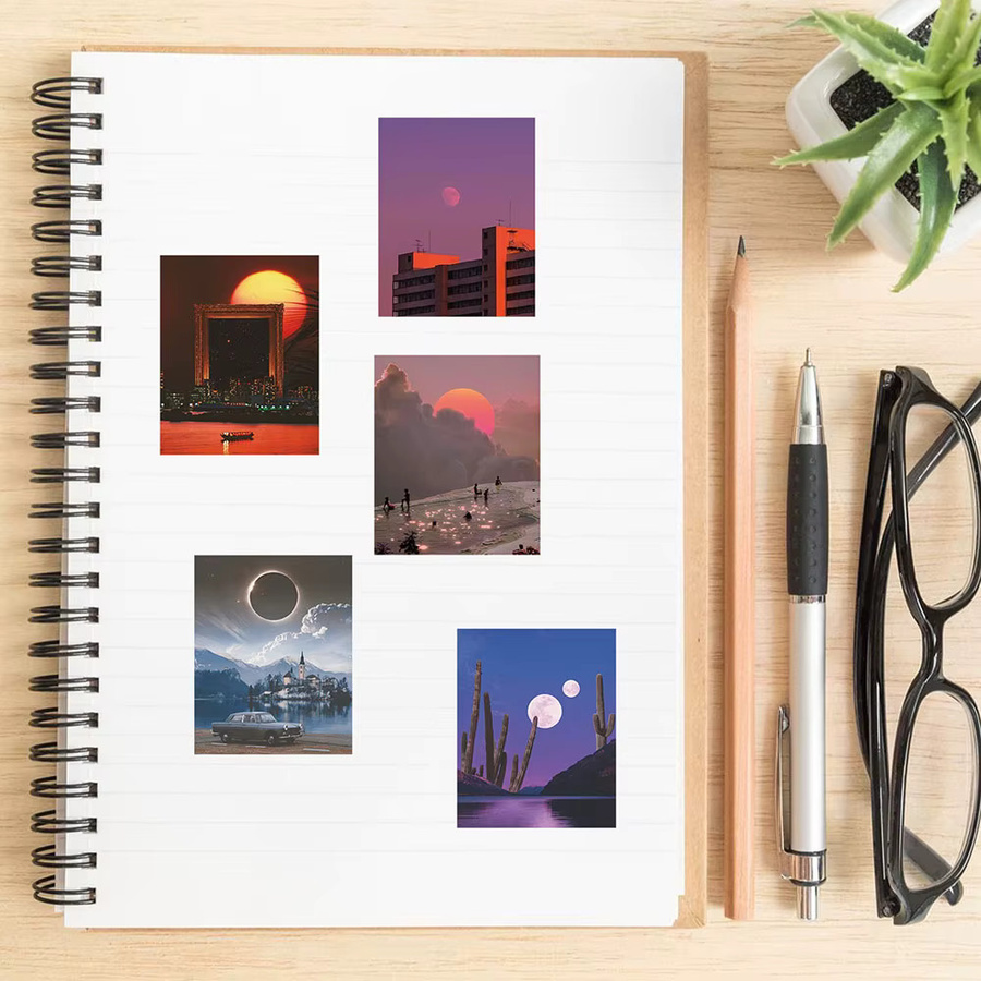 Charile Ästhetische Aufkleber mit Sonnenuntergangslandschaft und Graffiti-Motiven in Multicolour für DIY-Dekorationen an Wasserflaschen, Koffern und Telefonen - Bild 3