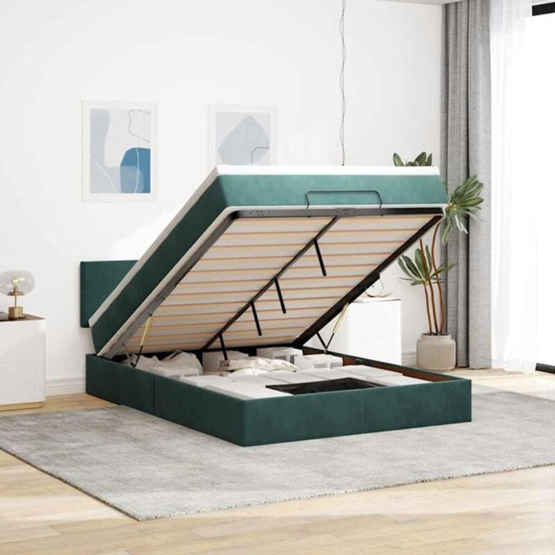 Vidaxl Ottoman Polsterbett mit Matratze und LED-Beleuchtung aus Samt in Grün, B/T: 140 x 190 cm - Bild 1