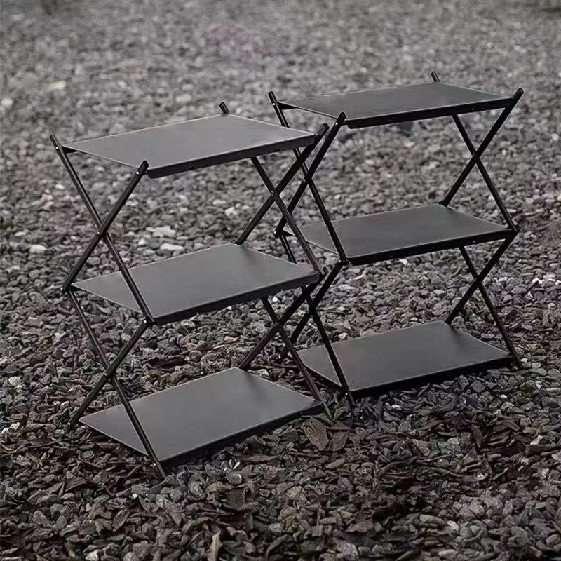 AZULBLANCO Dreistufiges Outdoor-Lagerregal aus Metall, zusammenklappbares Desktop-Organizer für Garten, Picknick und Grillen, Schwarz Matt - Bild 3