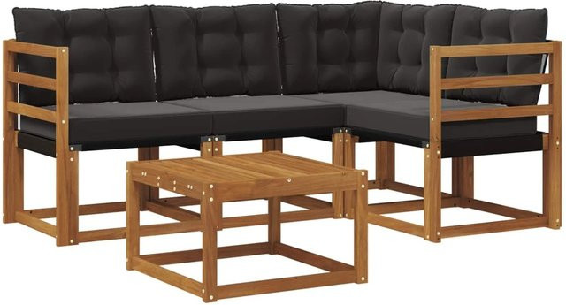 vidaXL Outdoor-Sofagarnitur mit Kissen 5-teilig in Natur und Schwarz - Bild 1
