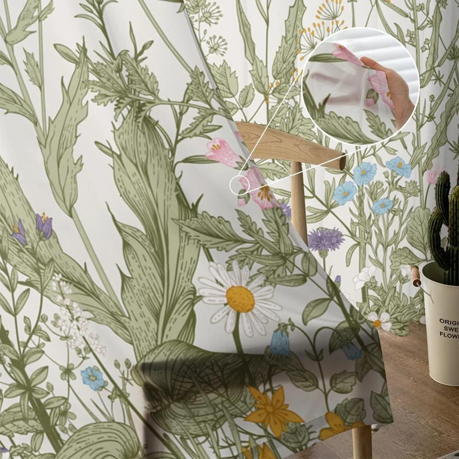 Yiran Furniture Transparenter Chiffon-Vorhang mit Blumen- und Blättermuster in Weiß, Breite: 135 cm, Höhe: 160 cm - Bild 2