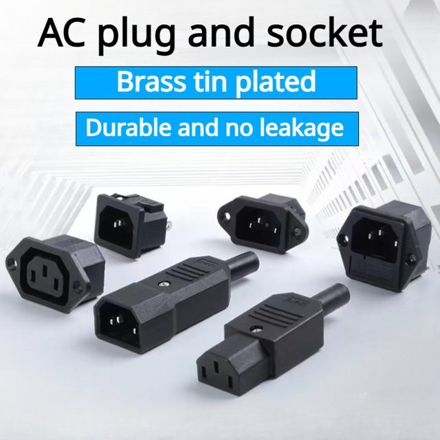 5 Stück IEC C13 C14 Kabelstecker Set, wiederverdrahtbare 3-polige AC-Buchse und Stecker, 10A 250V, Schwarz - Bild 1