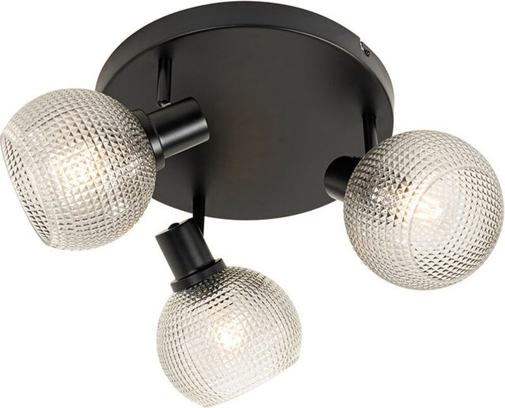 QAZQA Design-Deckenspot Schwarz mit Rauchglas, 3-flammig, Rund, Modern - Bild 1