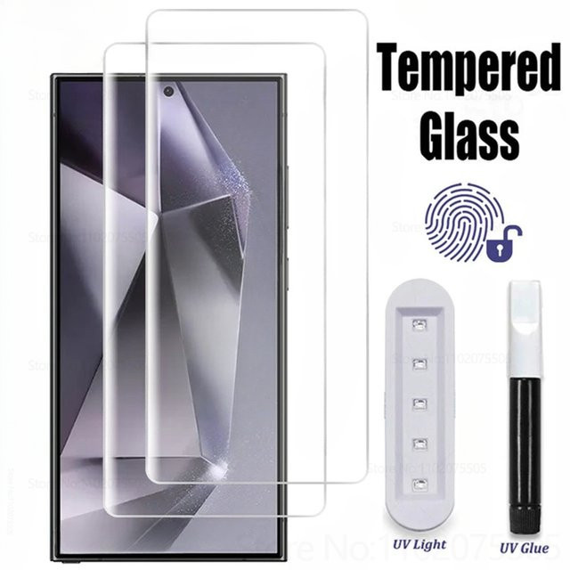 UV gebogenes Vollkleber Schutzglas für Samsung Galaxy S24 S23 S22 S21 Ultra S10 S9 und Note 20 10 Ultra in Transparent - Bild 1