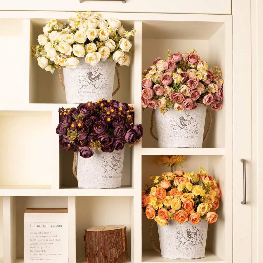 Set aus 3 Stück künstliche Seidenblumen mit Rosen und Chrysanthemen für deine Dekoration bei Hochzeiten, Valentinstag oder im Garten - Bild 1