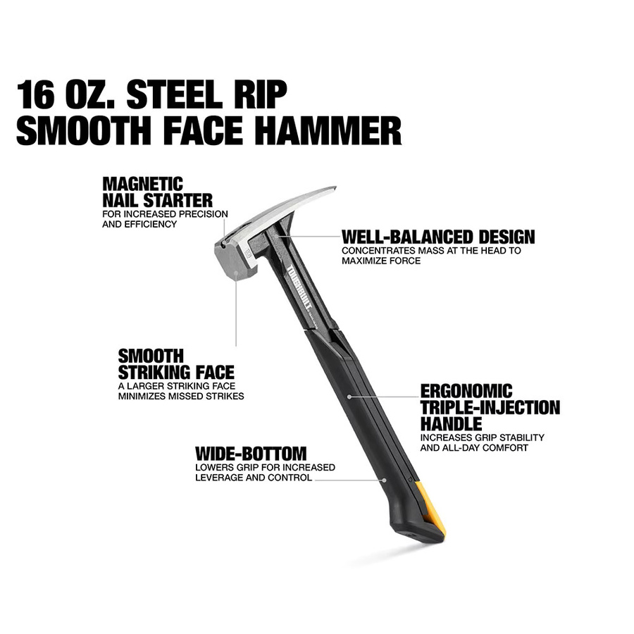 Toughbuilt Stahl-Rip-Hammer Klauenhammer mit glattem Gesicht und rutschfestem Kunststoffgriff TB-H1-1R-S16 - Bild 3