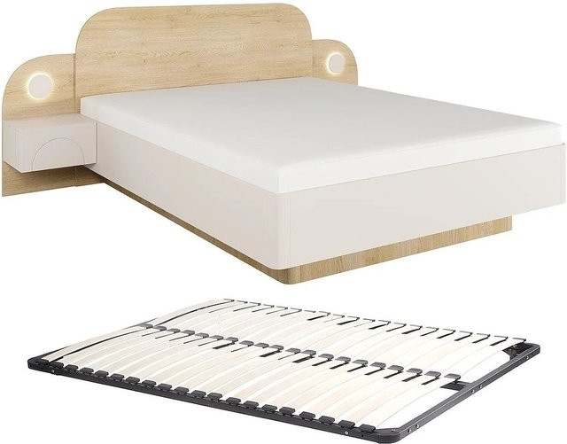 Vente-unique Bettrahmen Dartagno in Beige mit Lattenrost, B/T/H: 160 x 200 x 210 cm - Bild 1