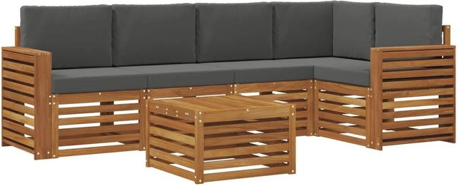 vidaXL Gartenmöbel Set 6-teilig aus Akazienmassivholz in Natur und Anthrazit mit L-Form, Eckelement und Couchtisch - Bild 1
