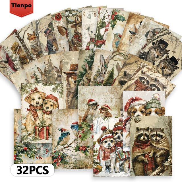 32-teiliges Weihnachts-Postkarten-Set mit Hunde- und Katzen-Designs in Mehrfarbig, hochwertige Sammelkarten aus Papier - Bild 1