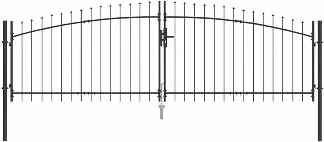 vidaXL Doppel-Gartentor aus Stahl mit Schloss in Grau, Breite: 400 cm, Höhe: 125 cm - Bild 1