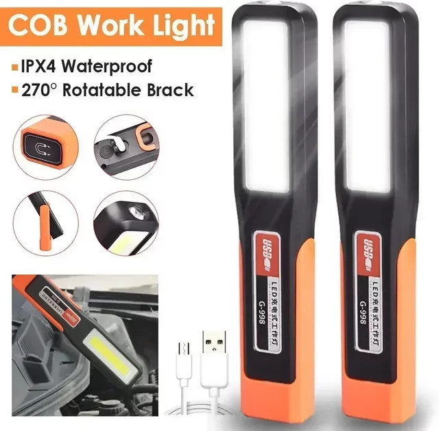 JONCELY LED-Taschenlampe mit COB-Seitenarbeitsleuchte, wiederaufladbar via USB, Schwarz mit Magnet und Aufhängehaken als Notlicht für Garten und Arbeit - Bild 1