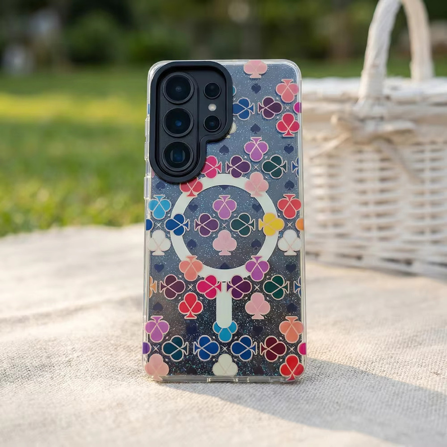 Samsung Magnetische Schutzhülle mit Pflaumenblüten-Design und Glitzer in Blau/Mehrfarbig für Galaxy S26 Ultra S25 FE S24 - Bild 3