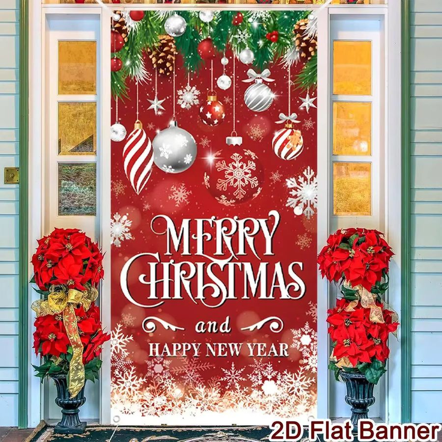 VIKAMA Weihnachts-Türbanner in Rot als hängendes Schild für Veranda und Party-Dekoration - Bild 5