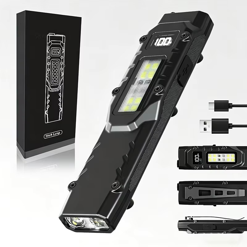 NEWBIRTH Taktische EDC-Taschenlampe in Schwarz mit 1100 lm, wiederaufladbare LED-Flachtaschenlampe mit Clip und Digitalanzeige - Bild 6