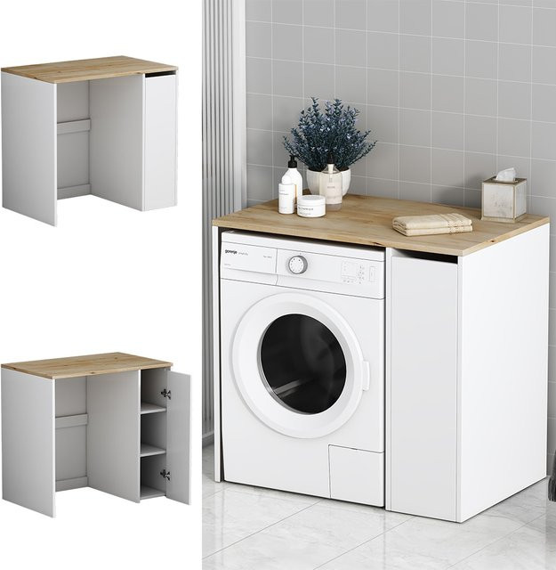 Oskar-Store Waschmaschinenschrank Viktor Badschrank in Eiche Weiß, B/H: 60 x 93,5 cm - Bild 1
