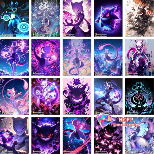 Potdemiel Diamant-Malerei-Set Pikachu Gengar Mewtwo Dark Art, DIY Mosaik Kunst, Multicolor, Rund, Durchmesser: 30,0 cm - Bild 1
