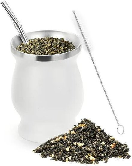 Big Tree Home Furnishings Mate Becher aus 304 Edelstahl in Silber, doppelwandig mit Deckel, inklusive Bombilla und Reinigungsbürste, 230 ml - Bild 1
