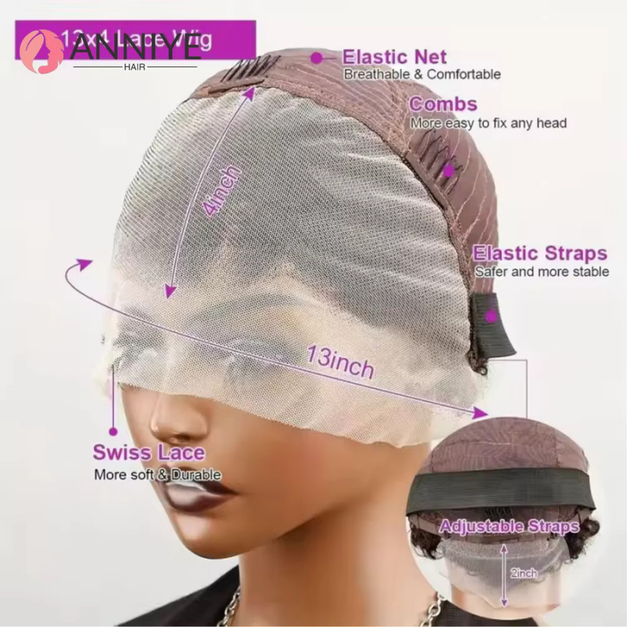 ANNIYE Pixie-Schnitt Bob-Perücke, Echthaar, 180 % Dichte, Damen - Bild 6