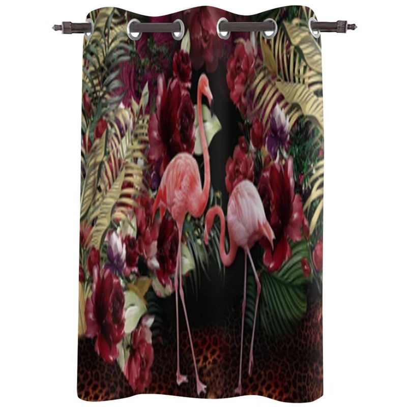 Dekorativer Flamingo Blumen Vorhang von Super Six in Grau mit botanischem Design, halbtransparent, Breite: 135 cm, Höhe: 60 cm - Bild 2