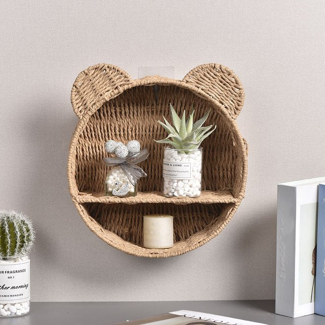 Handgewebter Wandkorb von ACRDK in Beige im Boho-Stil aus simuliertem Rattan, runder Aufbewahrungskorb zur Wandmontage - Bild 1