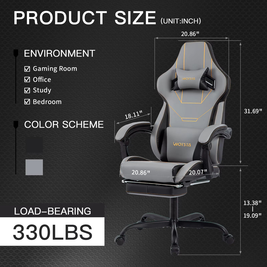 SUKIDA Ergonomischer Gaming-Stuhl in Schwarz mit Kopfstütze und Lendenwirbelstütze, drehbarer Bürostuhl aus Kunstleder mit Armlehnen - Bild 2