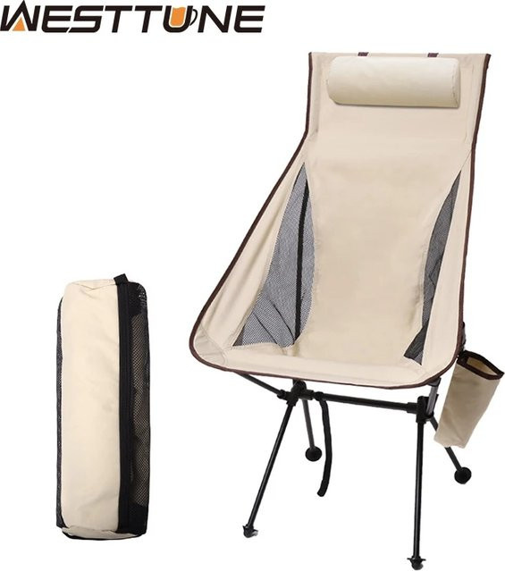 WESTTUNE Tragbarer Campingstuhl mit Kopfstütze aus Aluminiumlegierung, Schwarz - Bild 1