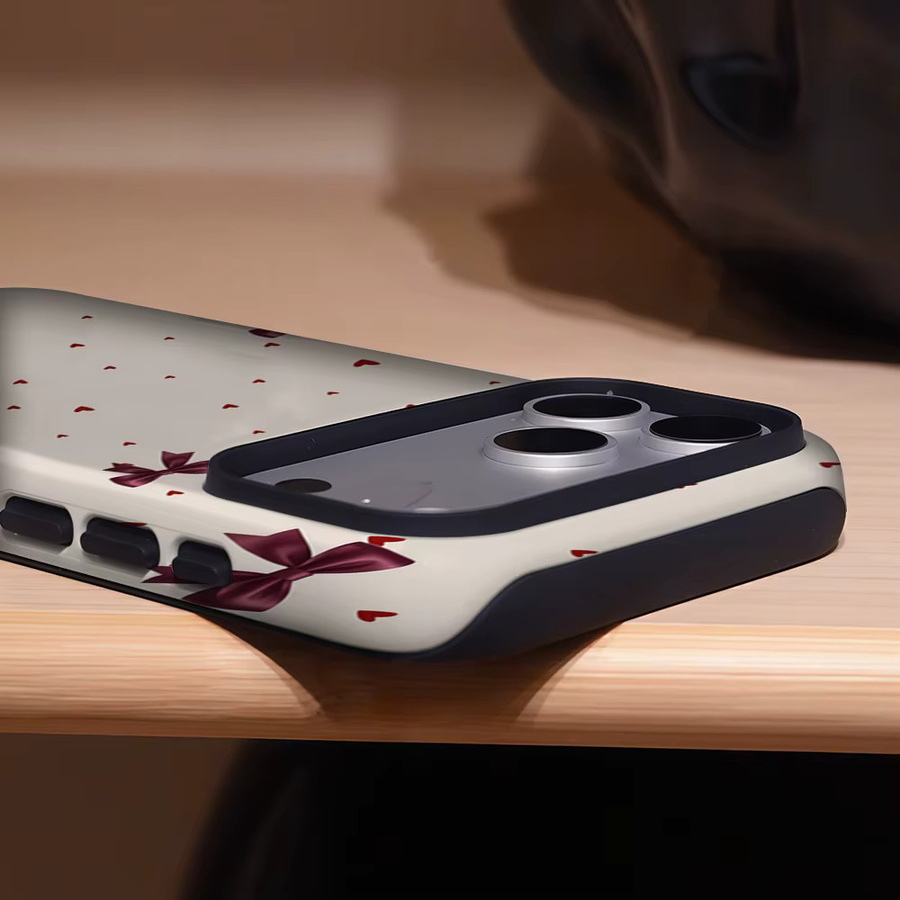 Potdemiel Magnetische Handyhülle mit Schleife und Herz in Burgunderrot und Multicolour für iPhone 17 16 15 14 13 Pro Max Plus, robuste doppelschichtige Schutzhülle - Bild 3