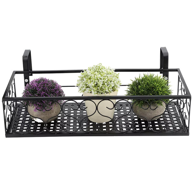 Qiilu Balkon Blumenregal aus Eisen in Schwarz zur Aufhängung am Geländer, B/T/H: 50,0 x 20,0 x 12,0 cm - Bild 3