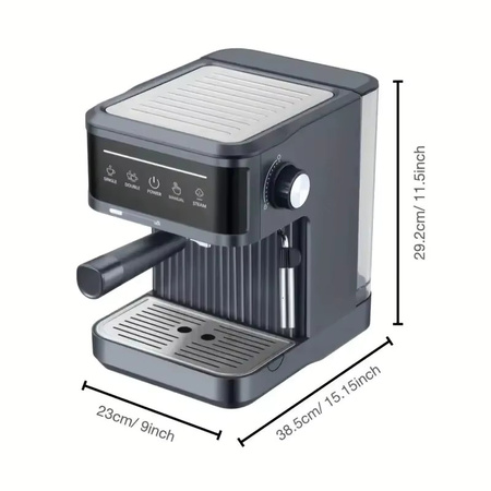 BALASHOV Halbautomatische Espressomaschine in Schwarz mit 20 Bar Druck und Milchaufschäumer