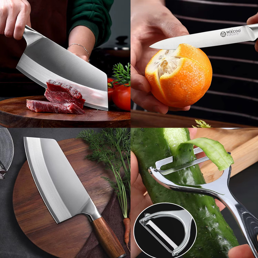 WXCOO Santoku-Küchenmesser aus Silber mit ergonomischem Holzgriff, 17,78 cm - Bild 2