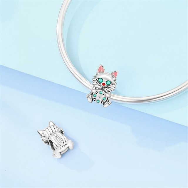 Anhänger Katzen-Uhr, 925 Silber, Perle, Damen - Bild 1